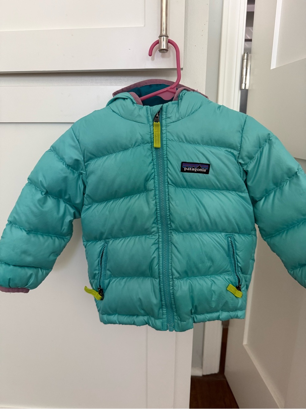 Patagonia Kids Puffer Jacket Teal with Lime Accents